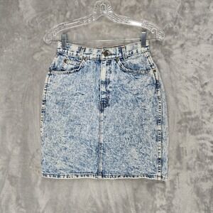 Chic‎ Denim Skirt Womens 7 Blue Acid Wash High Waisted Vintage USA Retro Pencil